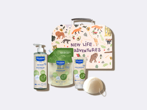 Valisette BIO Famille accompagnée de 3 produits et d'une éponge konjac - Mustela France - 1
