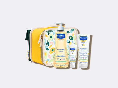 Vanity accompagné de l'huile lavante peau sèche,le lait nourrissant CC et le cold cream visage  - Mustela France - 1